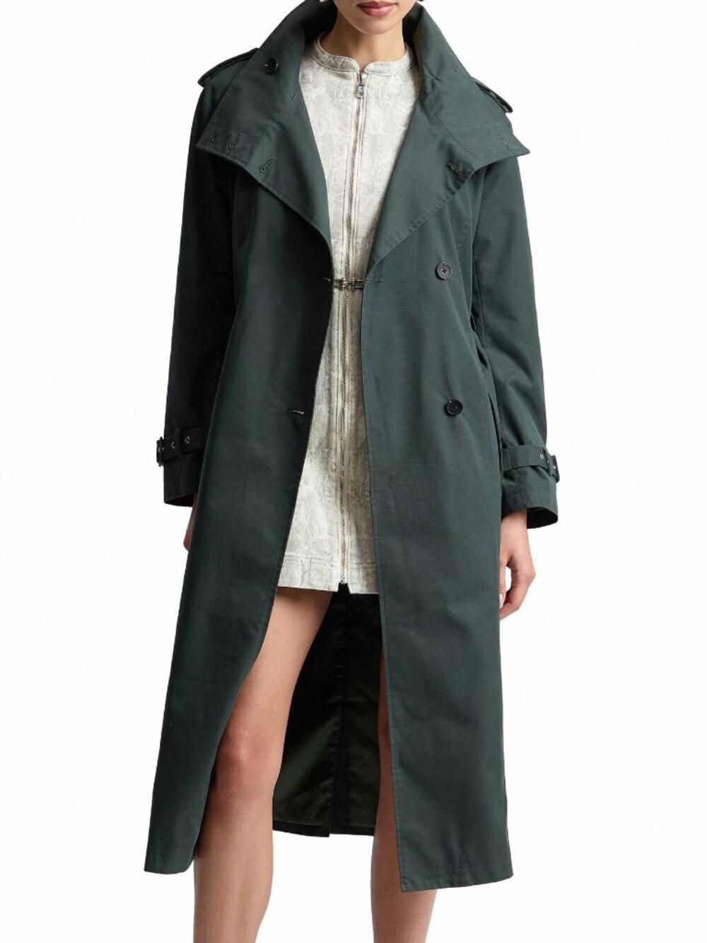 New Avec Les Filles Belted Cotton Blend Trench Coat Seagrass Green XS